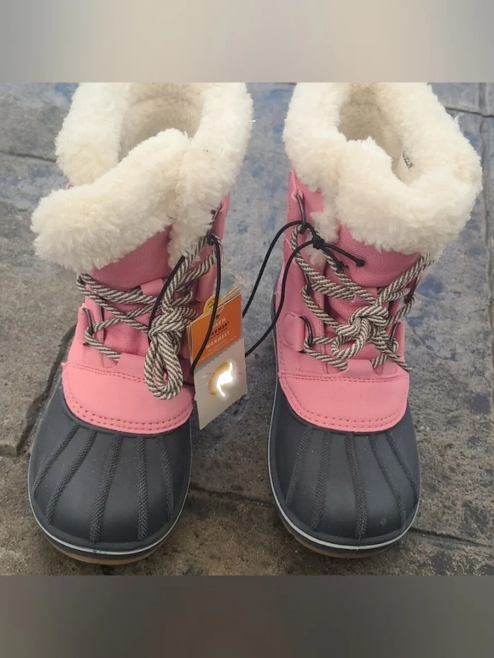 New! Cat & Jack Denver Kit waterproof leather faux fur gray pink Girls boots